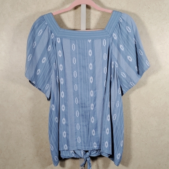 1132 Style & Co blue & white square neck tie front blouse XXL - Picture 2 of 10